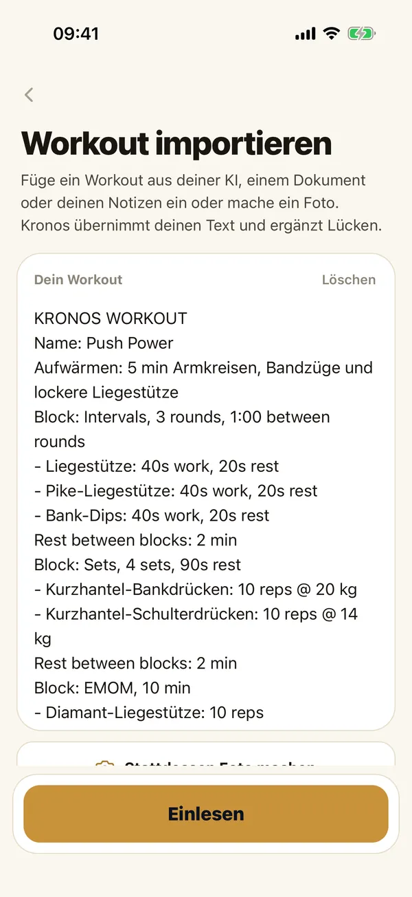 Workout importieren