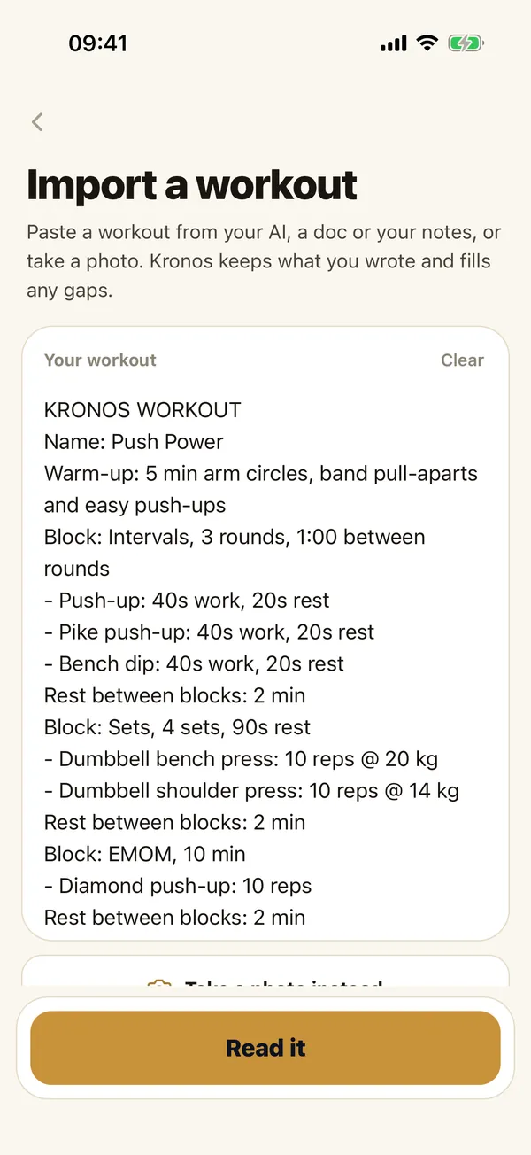 Import a workout