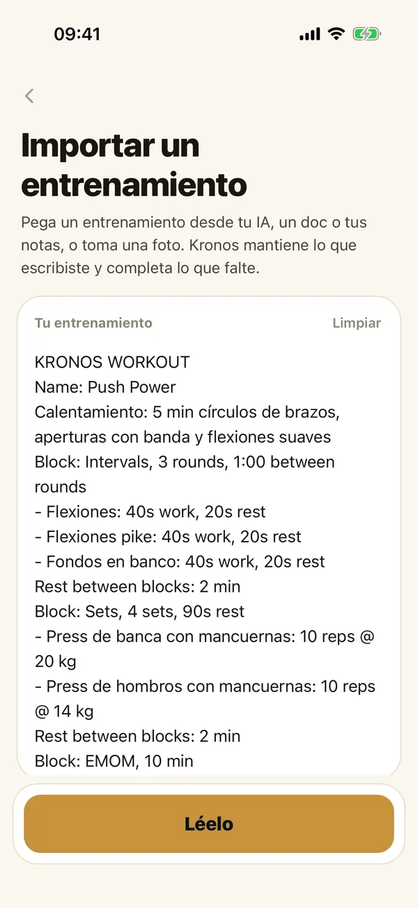 Importar un entrenamiento