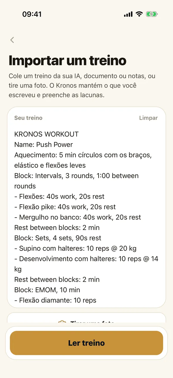 Importar um treino